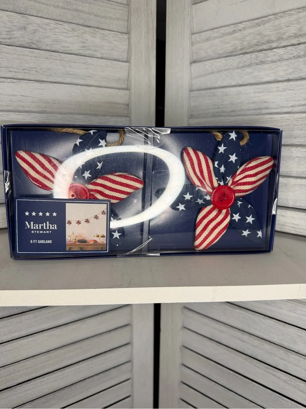Martha Stewart Patriotic Fabric Star Garland in Red, White & Navy 6ft